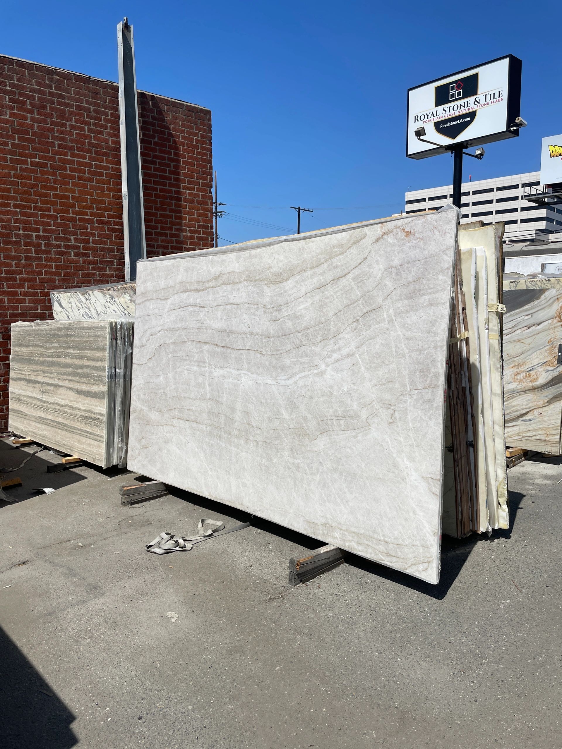 Taj Mahal Quartzite and Niaca Quartzite slabs in Los Angeles